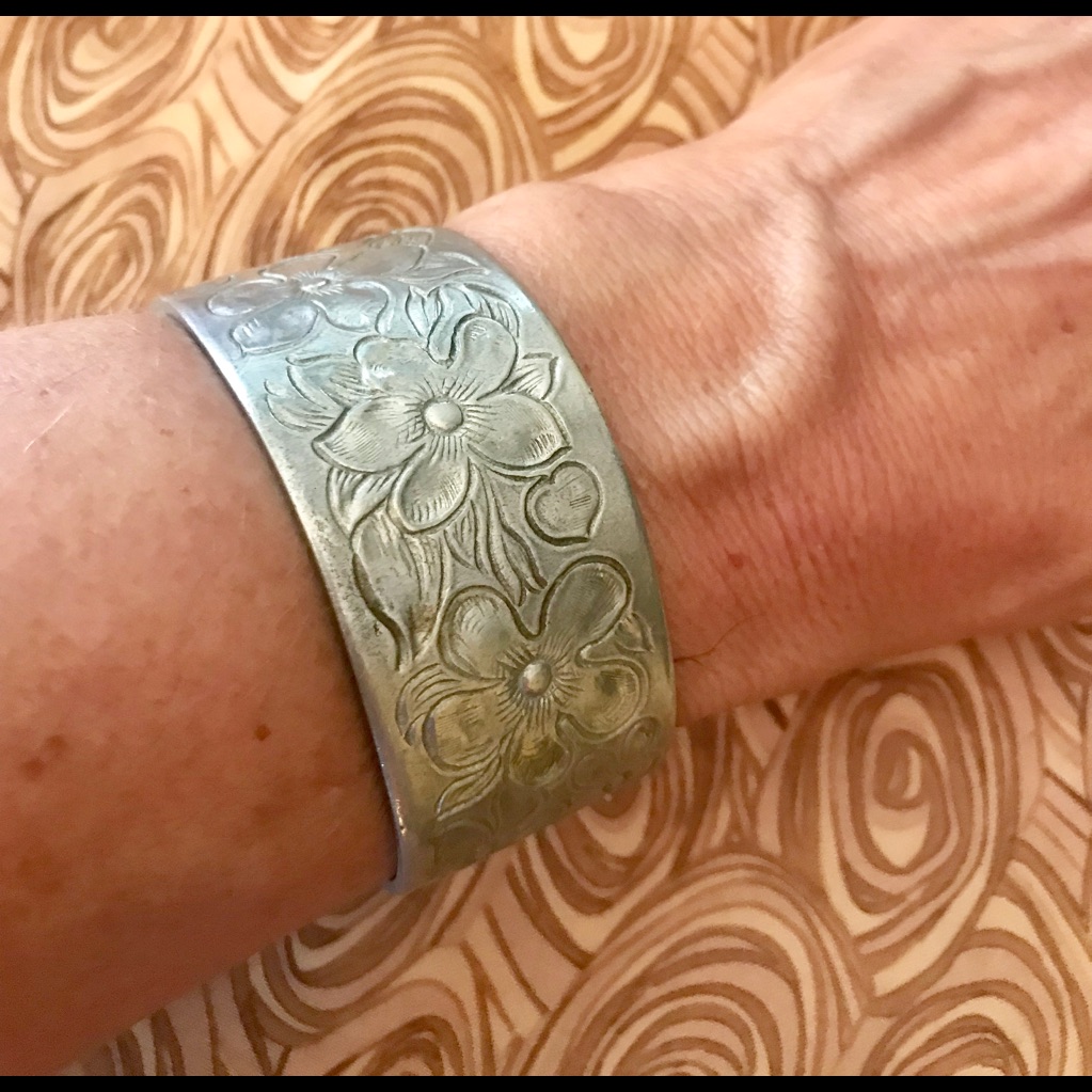 Pewter February Flower Bracelet. Adjustable.